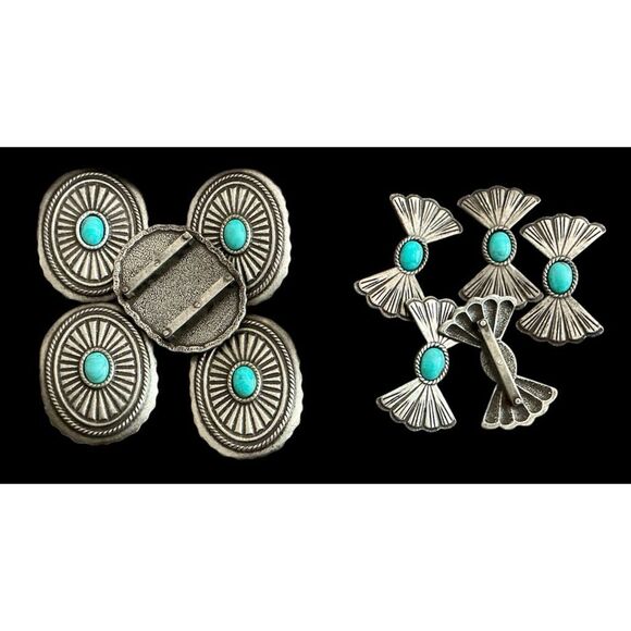 Cast Iron Conchos Turquoise Bows & Ovals PRICE FOR ONE. Discount for More! - Picture 1 of 3